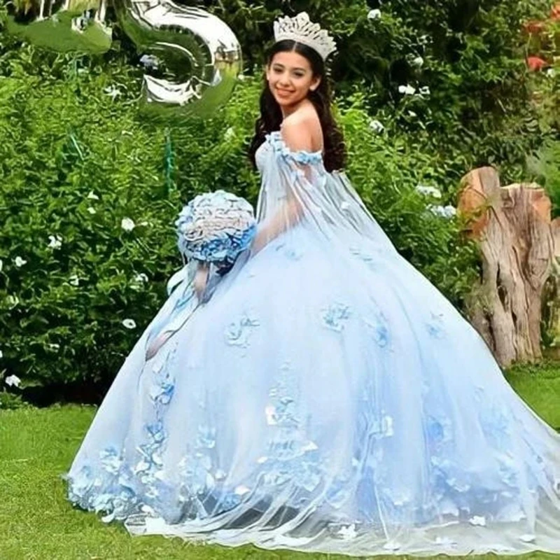 

ANGELSBRIDEP небесно-голубые платья Quinceanera с накидкой Vestido аппликация Стразами Кружевные для 15 девушек Бальные вечерние платья на день рождения