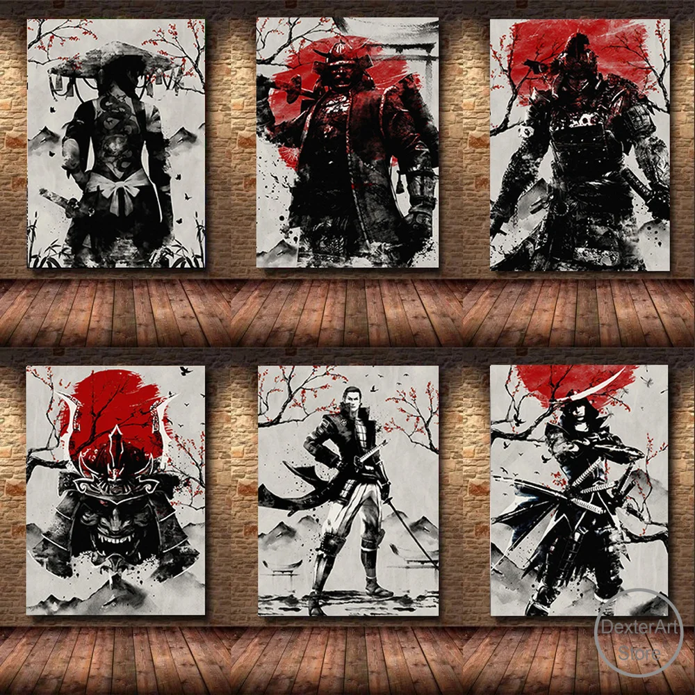 

Japanese Samurai Art Canvas Painting Anime Ink Character Posters and Prints Wall Art Picture for Living Room Decor Cuadros