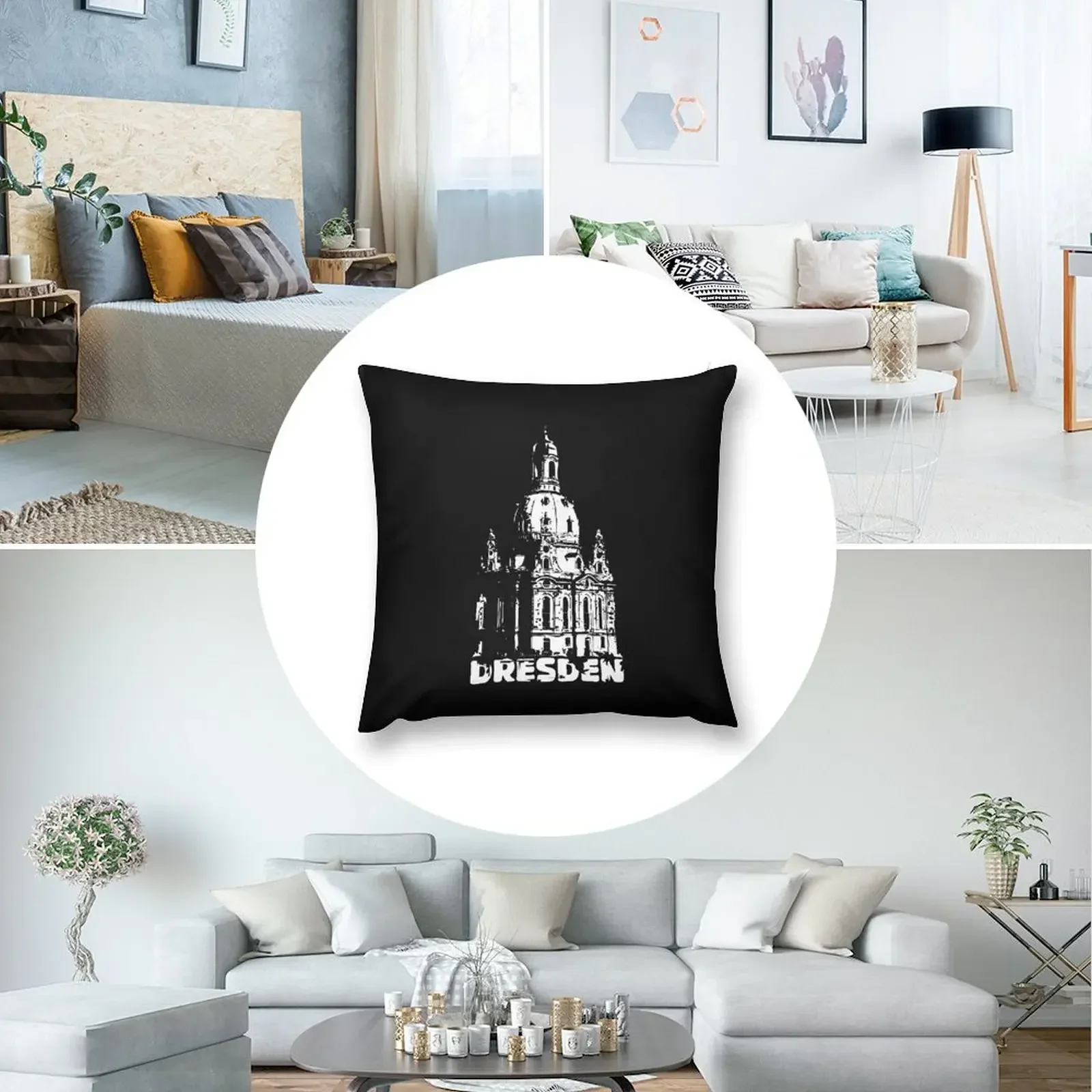 Декоративная подушка с принтом Dresden Frauenkirche East Saxony City Illustration