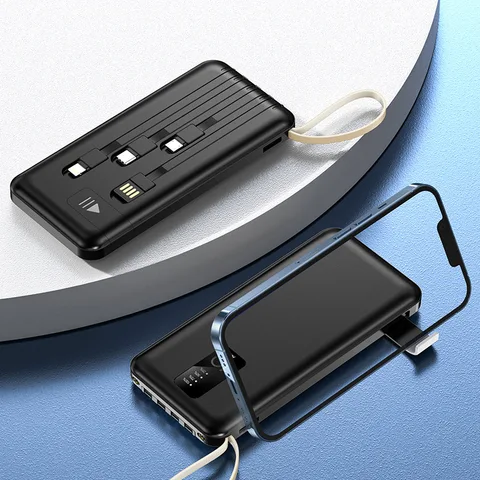 Внешний аккумулятор 20000 мАч со встроенным кабелем, портативное зарядное устройство, внешний аккумулятор для быстрой зарядки iPhone 14, Xiaomi Mi