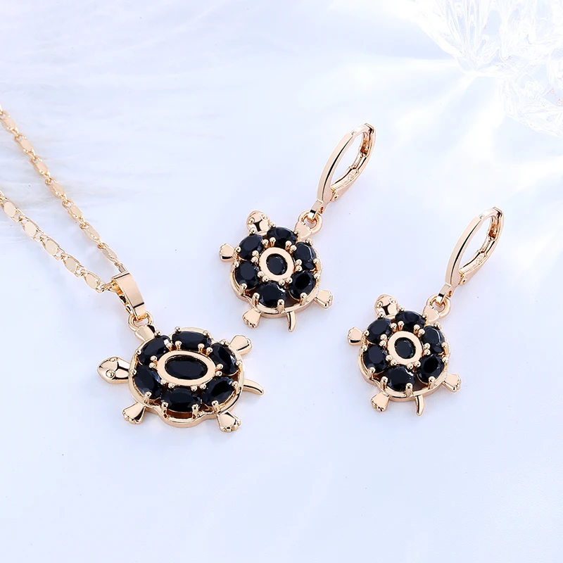 XINHUI 3pcs Creative charm Jewelry Set Colorful Crystal Cute Turtle Necklace Earrings for Women Wedding Engagement images - 6