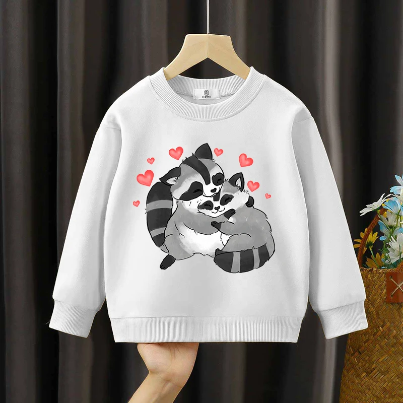 

Raccoon Couple Kids Sweatshirts Girls Casual Fashion Hoodies Boys Cartoon Animal Children's Clothing Original Raccoon Hoodies