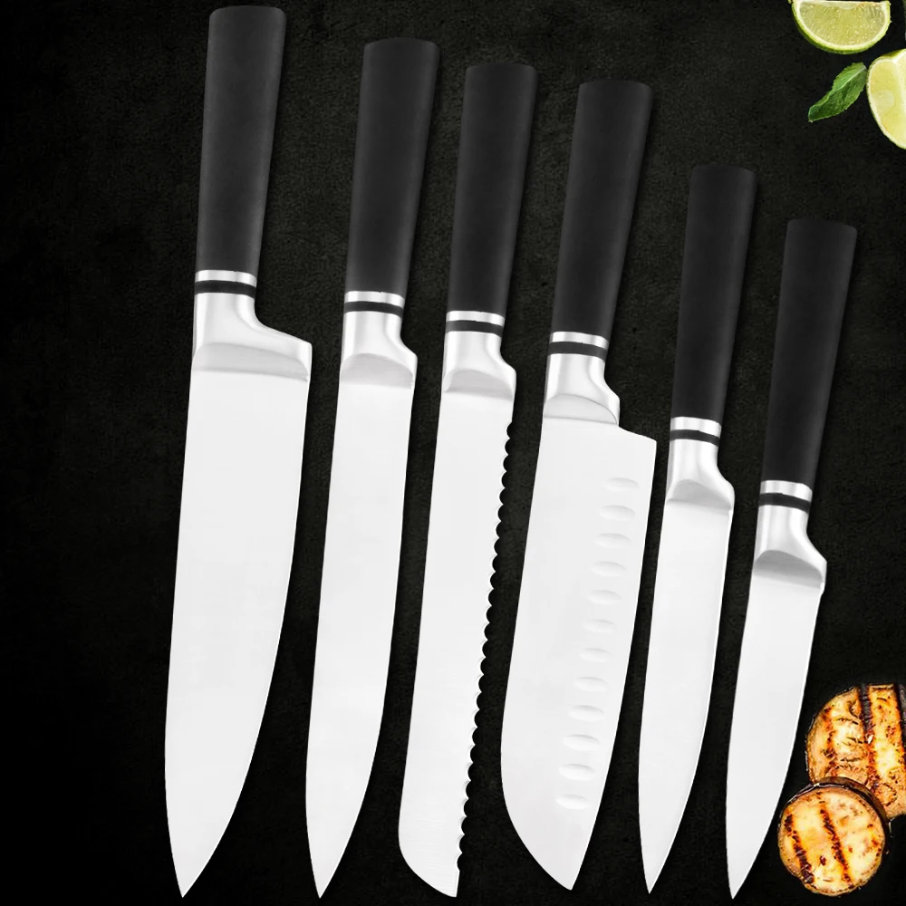 

XYj Kitchen Knives Set Professional Stainless Steel 6Pcs Chef Slicing Bread Santoku Utility Paring Knife Kitchen Cutlery Tools