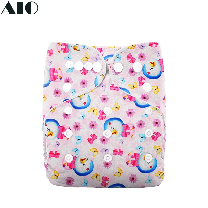 

[AIO] Baby Nappy Stay-dry Eco Cloth Diaper Waterproof Prevent Leakage Infant Training Pant Adjust Flower Butterfly Penguin Print