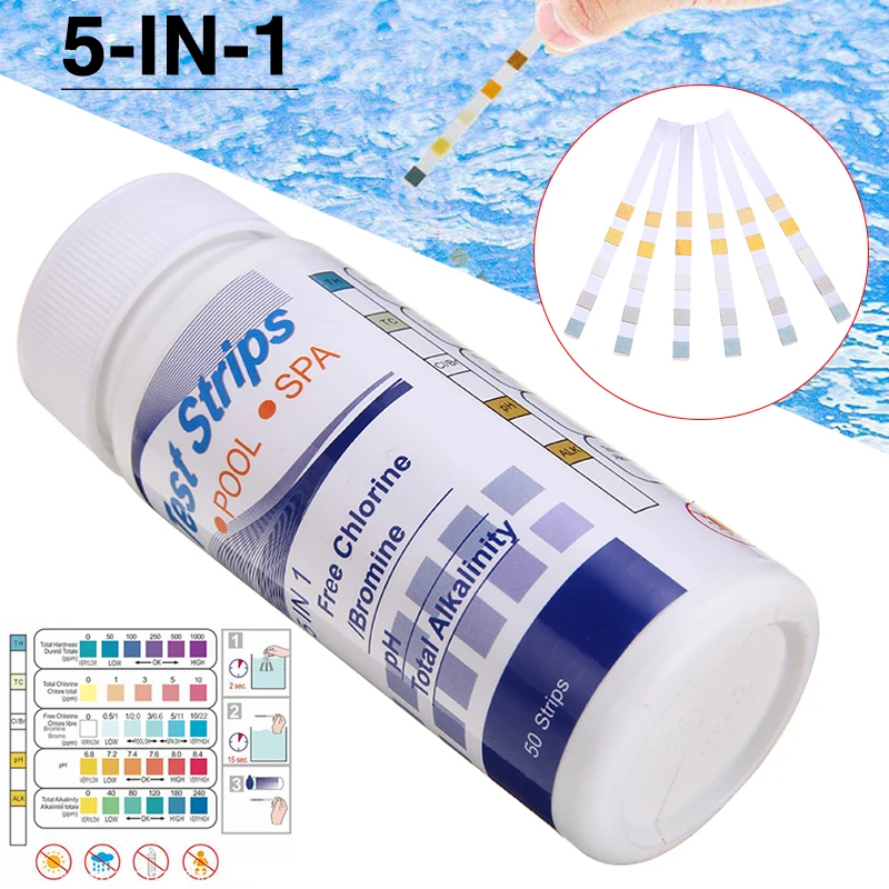 

Тест-полоски 5 в 1 для питьевой воды, 50 полосок