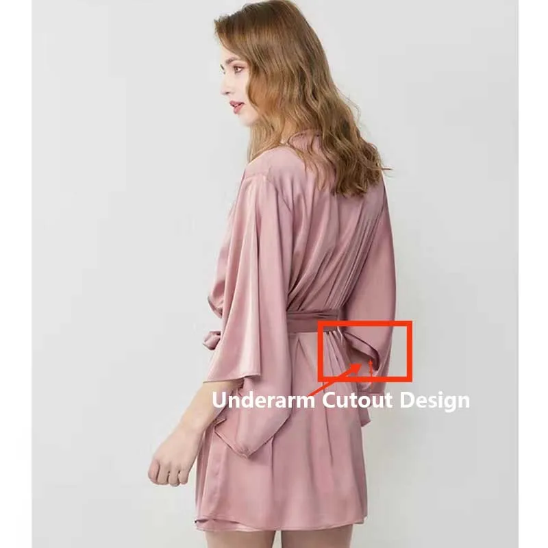 Ice Silk Lace up Solid Color Pajamas Robes Women's Home Wear Loose Bathrobe