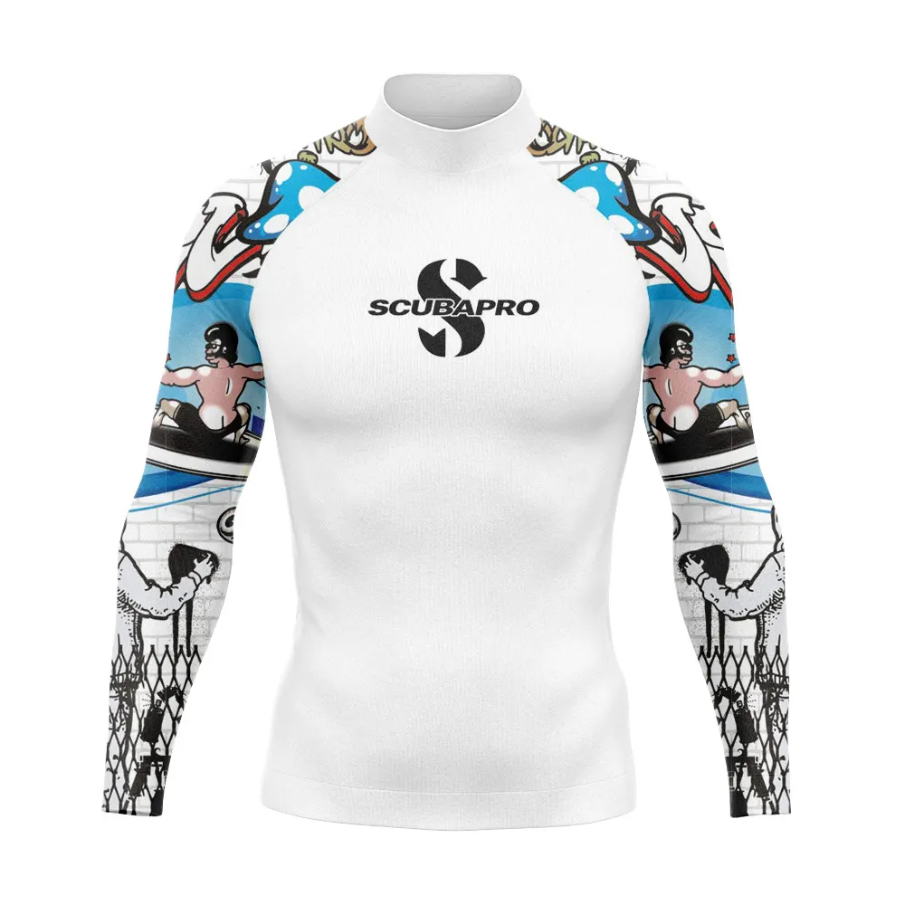 

Мужские футболки для плавания с длинным рукавом, пляжный купальник с принтом и УФ-защитой, одежда для плавания и серфинга, 2023