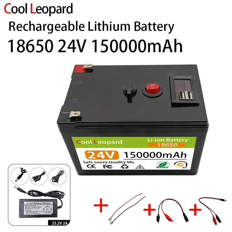 24V 7S2P 150000mAh High-Power 150Ah 18650 Lithium Battery With BMS 29.4V 750W Electric Bicycle sprayer Battery+2A Charger