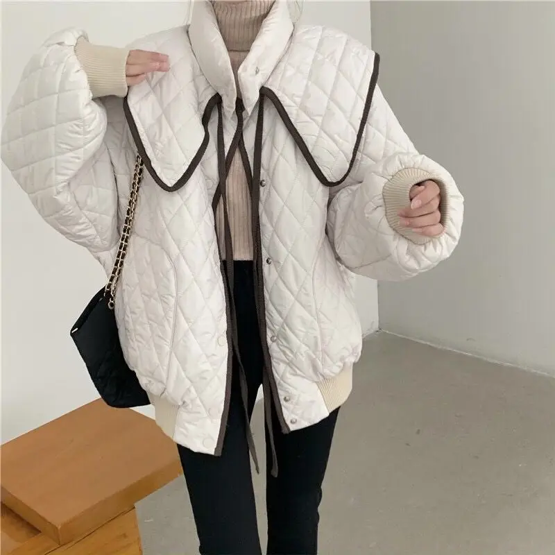 Winter Woman Fashion Elegant Noble Warm Cotton Jacket French Niche Style Retro Gentle Fairy Slim Big Collar Down Padded Jacket