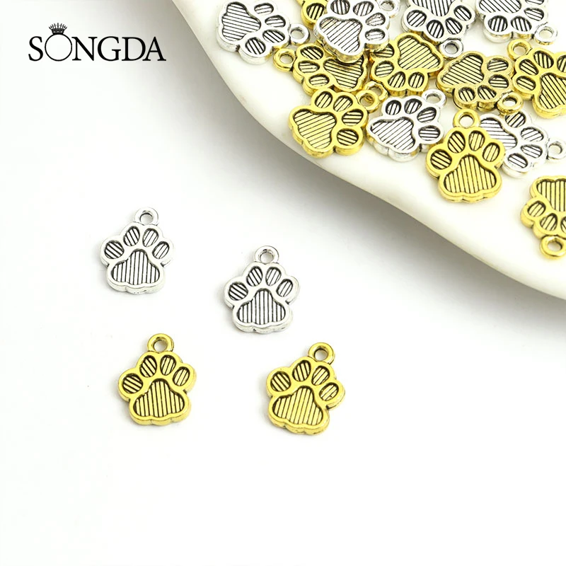 

20pcs Cartoon Dog Paws Charms Antique Gold/Silver Color Animal Footprints Alloy Pendant for Jewelry Making DIY Accessories Gifts