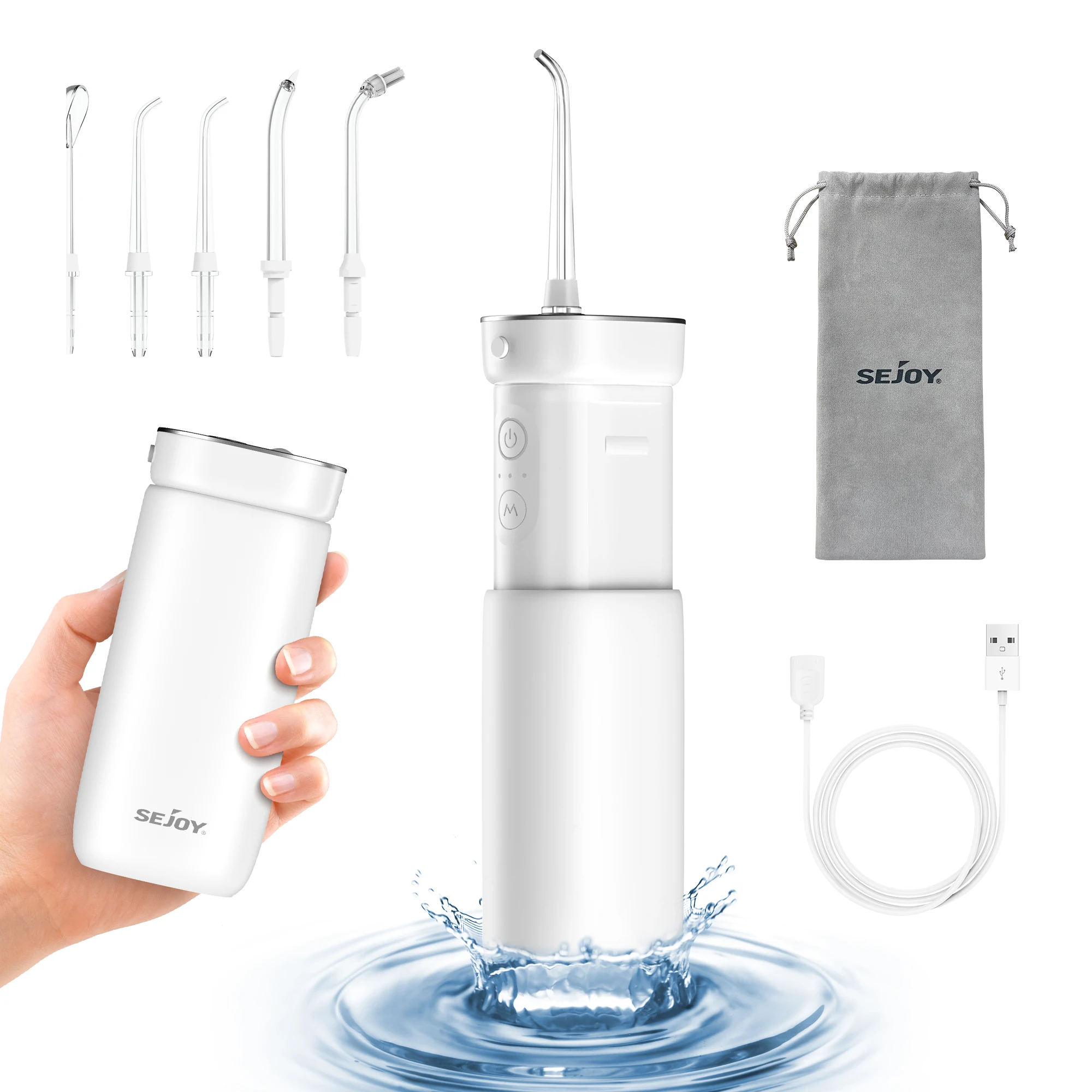 

SEJOY Oral Irrigator Portable Dental Water Pick 5 Nozzles Waterproof IPX7 Water Flosser Mouth Washing Machine Home-appliance