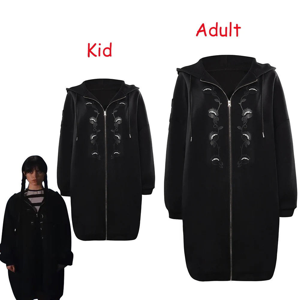 

Детский костюм для косплея по среду adдамс, костюм для детей и взрослых, длинное пальто, наряды на Хэллоуин, карнавальный костюм для девочек