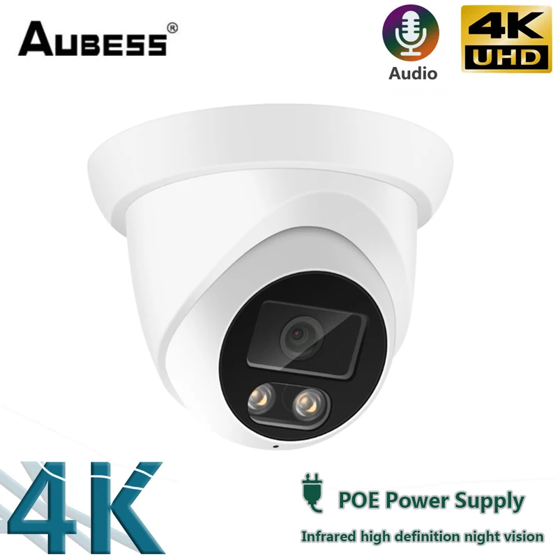 For Onvif IP Camera 8MP 4K Dome Indoor Camera Internal Microphone Nigth Vision AI Human Detection H.265 Low Storage DC12V POE48V