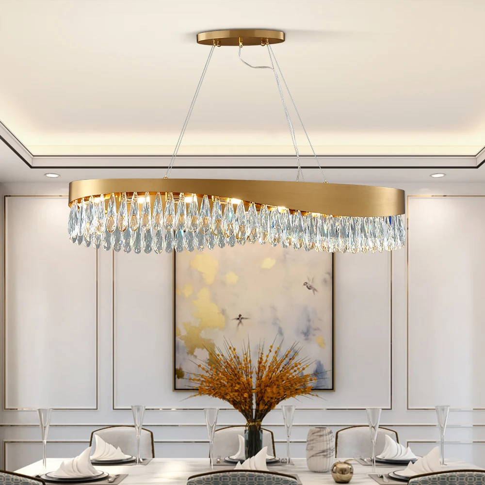 

Современная люстра, овальная светодиодная Хрустальная Подвесная лампа, роскошный золотой комнатный светильник для столовой, кухни, украшение для дома