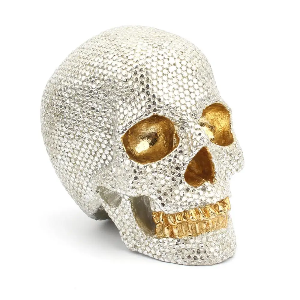 

Resin Little Skull Ornaments 3.7*3.1*2.5 Inch Home Decor Creative Home Tabletop Decoration Silver Beaded Skull Ornaments Home