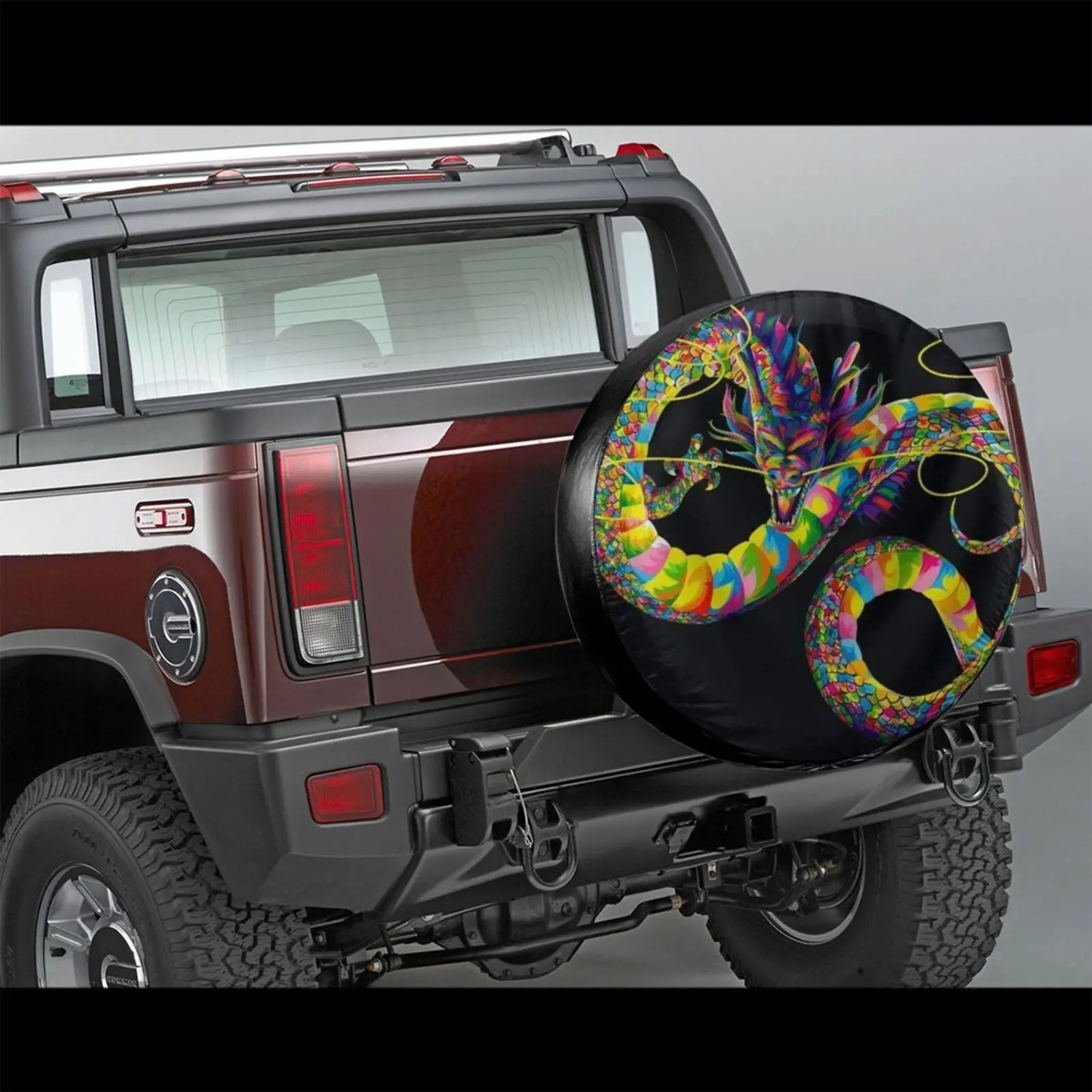 

Spare Tire Cover for Car, Chinese Dragon, Lord Of The Rings, Multi Coloured Neon, Fantasy Mystical, Game Of Thrones,