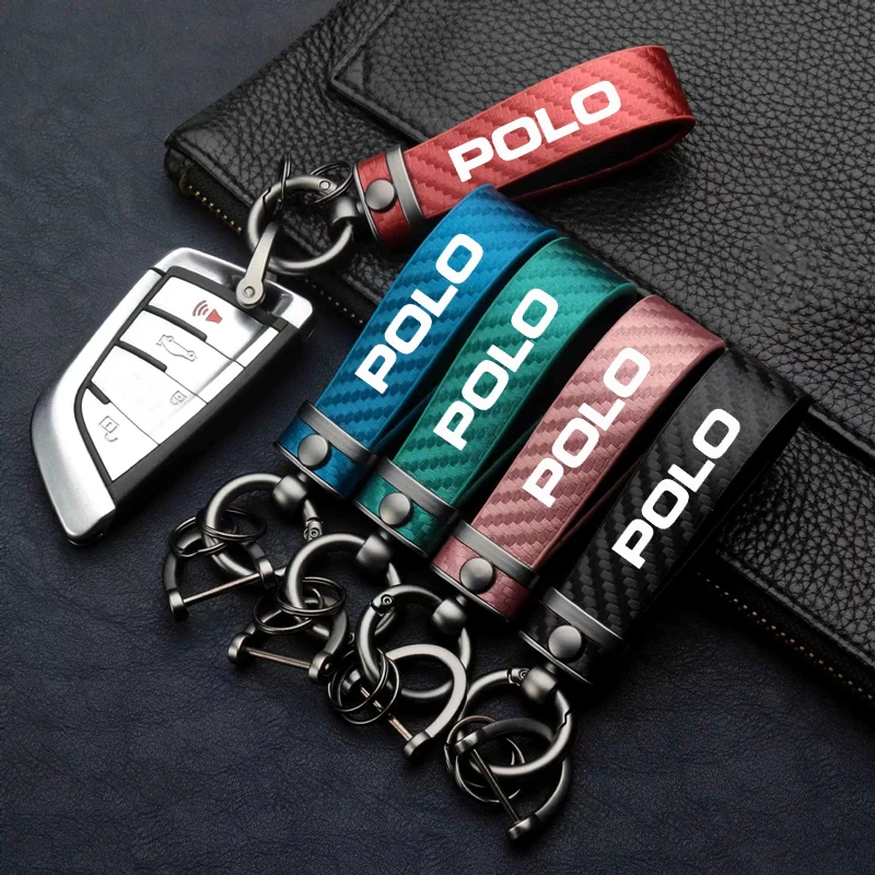 

Car Carbon Fiber Leather Rope Keychain Key Ring For POLO Car Accessories