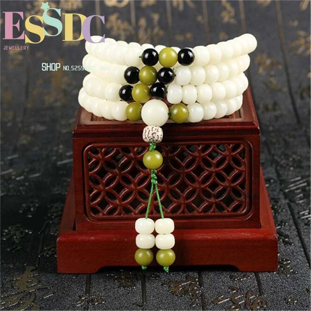 

Dropship Original White Green Bodhi Root 108 Mala Multi-circle Boddha Beads Bracelets for Men and Women