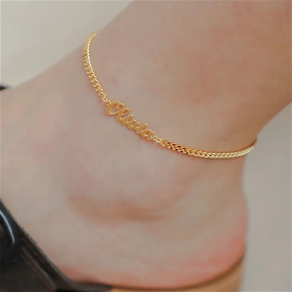 

Custom Engraved Name Anklets for Women Stainless Steel 3mm Cuban Chain Nameplate Pendant Gold Anklet Jewelry Bridesmaid Gift
