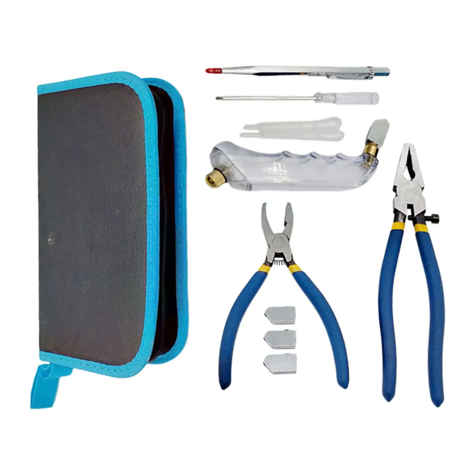

Glass Cutting Tool Set with 2 Pliers 3 Extra Replacement Heads Oil Dropper