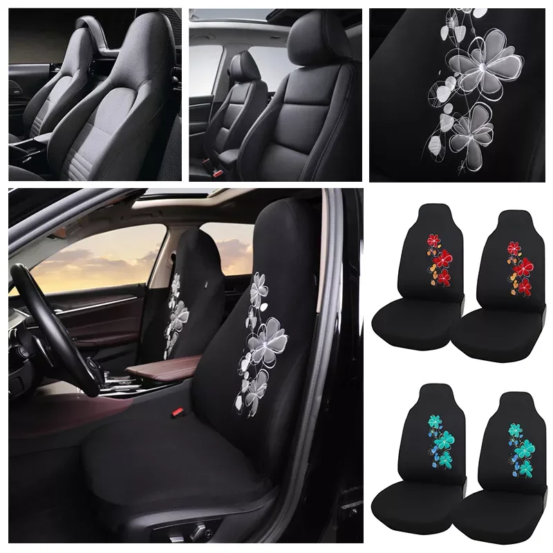 

Flowers Printed Bucket Seat Covers Universal 2pcs Front Auto Seat Protector For Peugeot 107 For Citroën C1 For Toyota Aygo