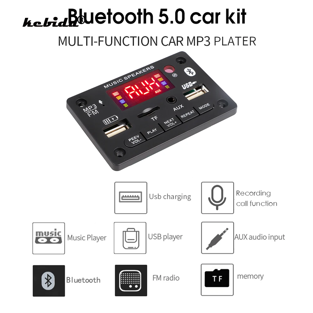 Цветной экран DC7V-24V MP3 декодер плата 80 Вт усилитель Bluetooth 5 0 с портом для зарядки