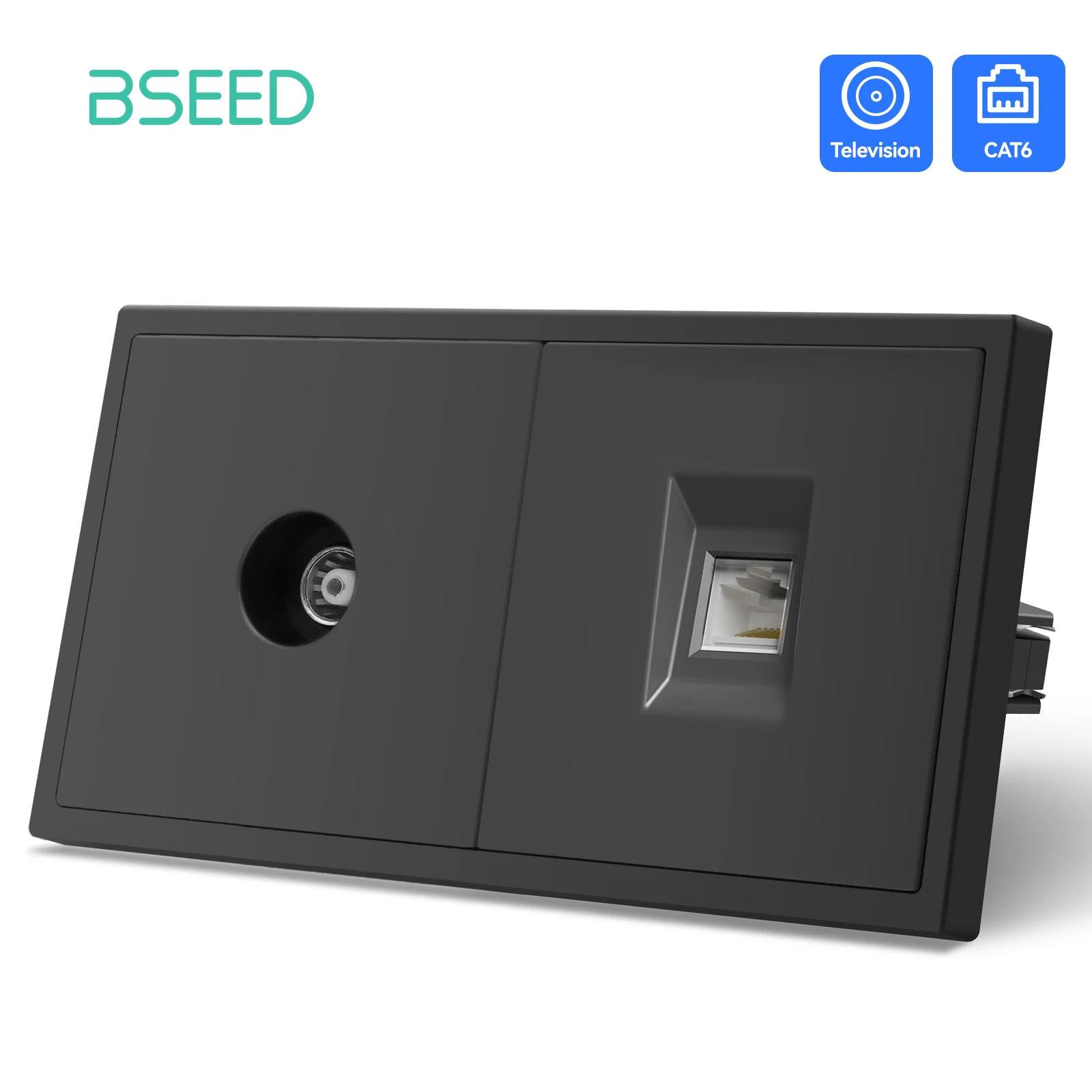 Фото Стандартная настенная розетка BSEED EU, ТВ-разъем RJ45, интернет-разъем, спутниковая розетка, стеклянная панель, телевизор, телефон, компьютер №2