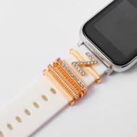 silicone strap decorations for apple watch band 41mm 45mm 40mm 44mm series 7 6 5 4 3 se letters diamond jewelry charm for iwatch