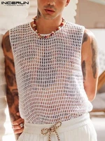 incerun tops 2022 american style new men casual vacation waistcoat stylish hot sale see through mesh sleeveless tank tops s 5xl
