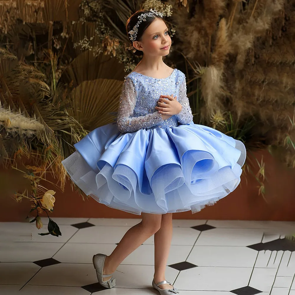 

Glitter Illusion Girl Party Dresses Layers Puffy Girl Princess Dress Shiny Birthday First Communion Dresses