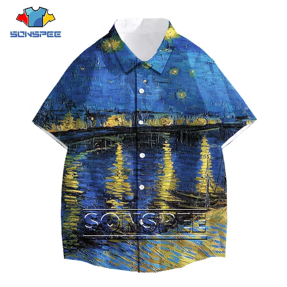 SONSPEE 3D Print Van Gogh Classic Oli Painting Shirt Draw Women Men's Casual Streetwear Harajuku Hawaiian Short Sleeve Shirts