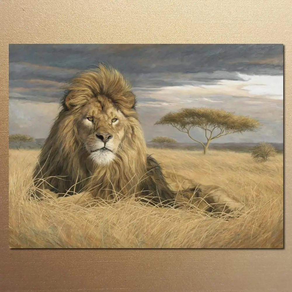 Украшение на стену живопись маслом ландшафты Дикая Африка король гордость Лев