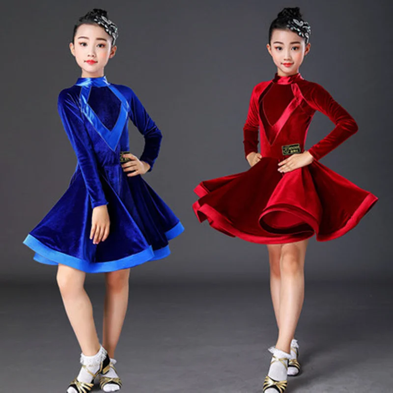 

Платье детское бархатное с длинными рукавами для латиноамериканских танцев