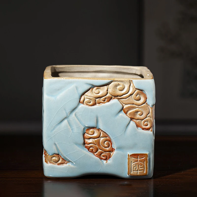 Корейский ледяной треснутый глазурь керамический высокий цветочный горшок