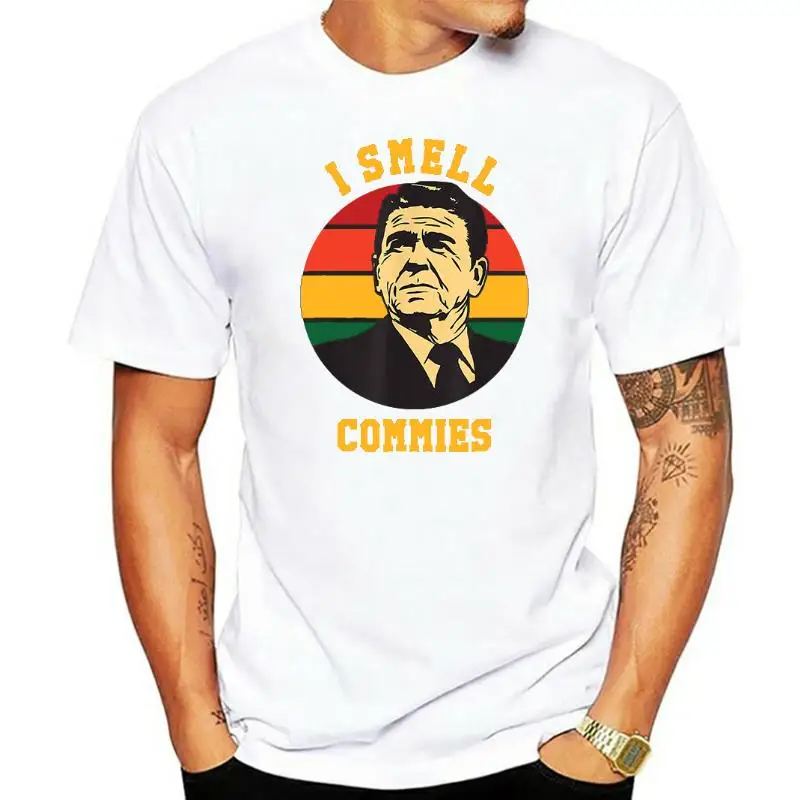 

100% Cotton Funny Ronald Reagan I Smell Commies Political Humor Men's Novelty T-Shirt Women Casual Streetwear Harajuku Tee Tops