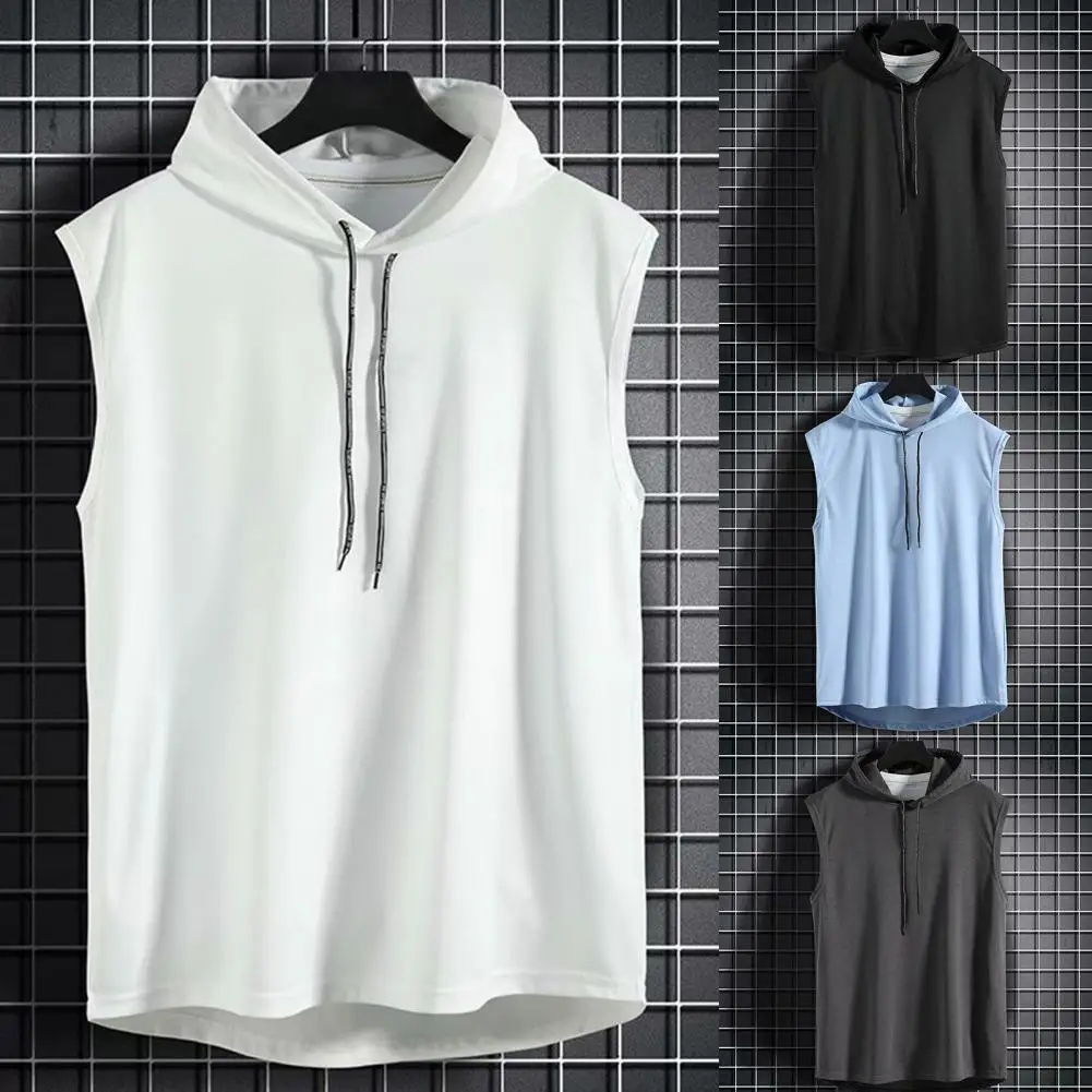 

Fashion Men Top Convenient Comfortable Decorative Hooded Solid Men T-shirt Men T-shirt Pullover Top