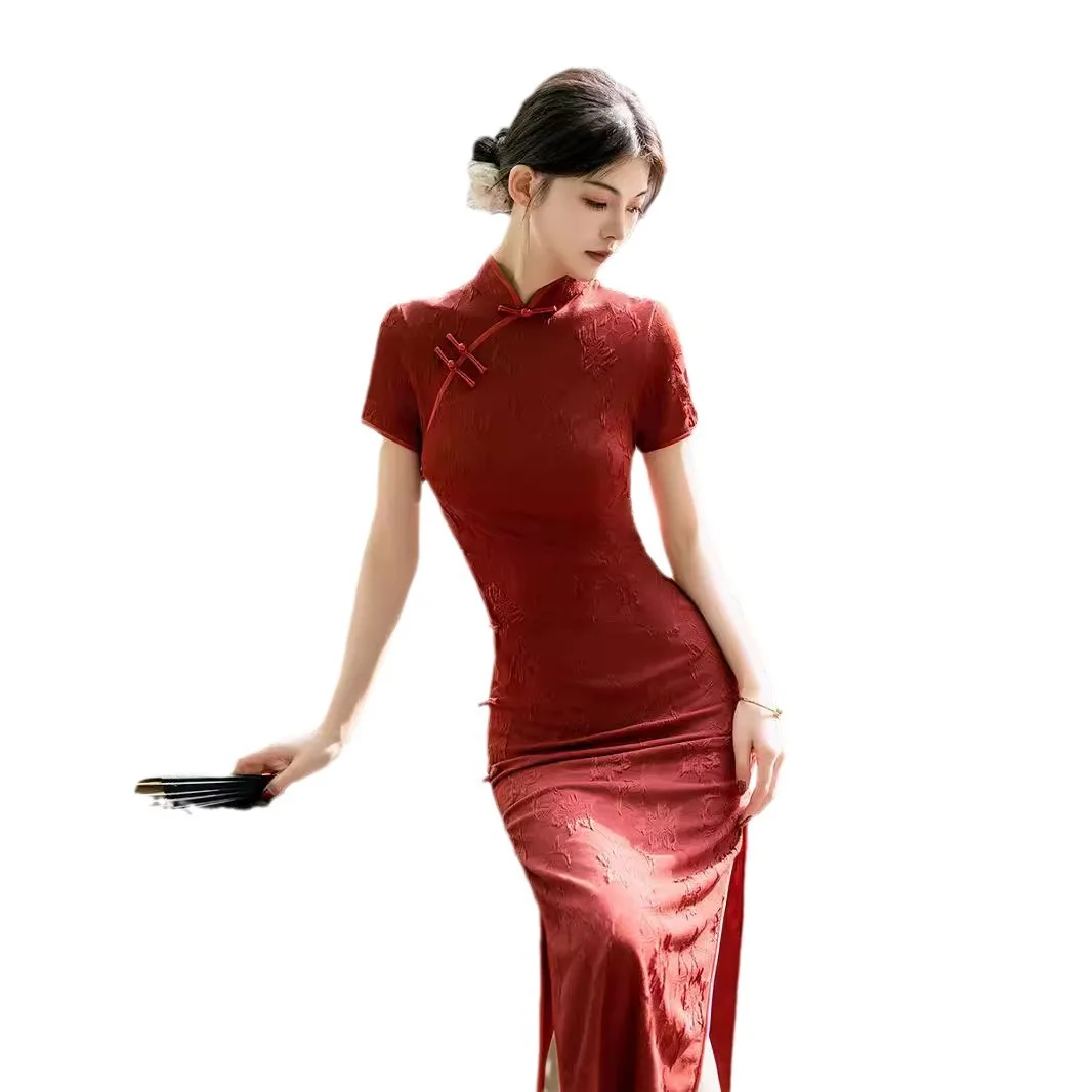 Красный Cheongsam 2024 весна/лето новое свадебное платье Qipao обручальное китайское