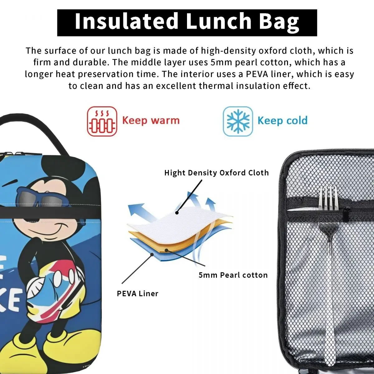 Сумка Для Обеда С Микки Маусом Изолированная Сумка-тоут Функцией Кулера