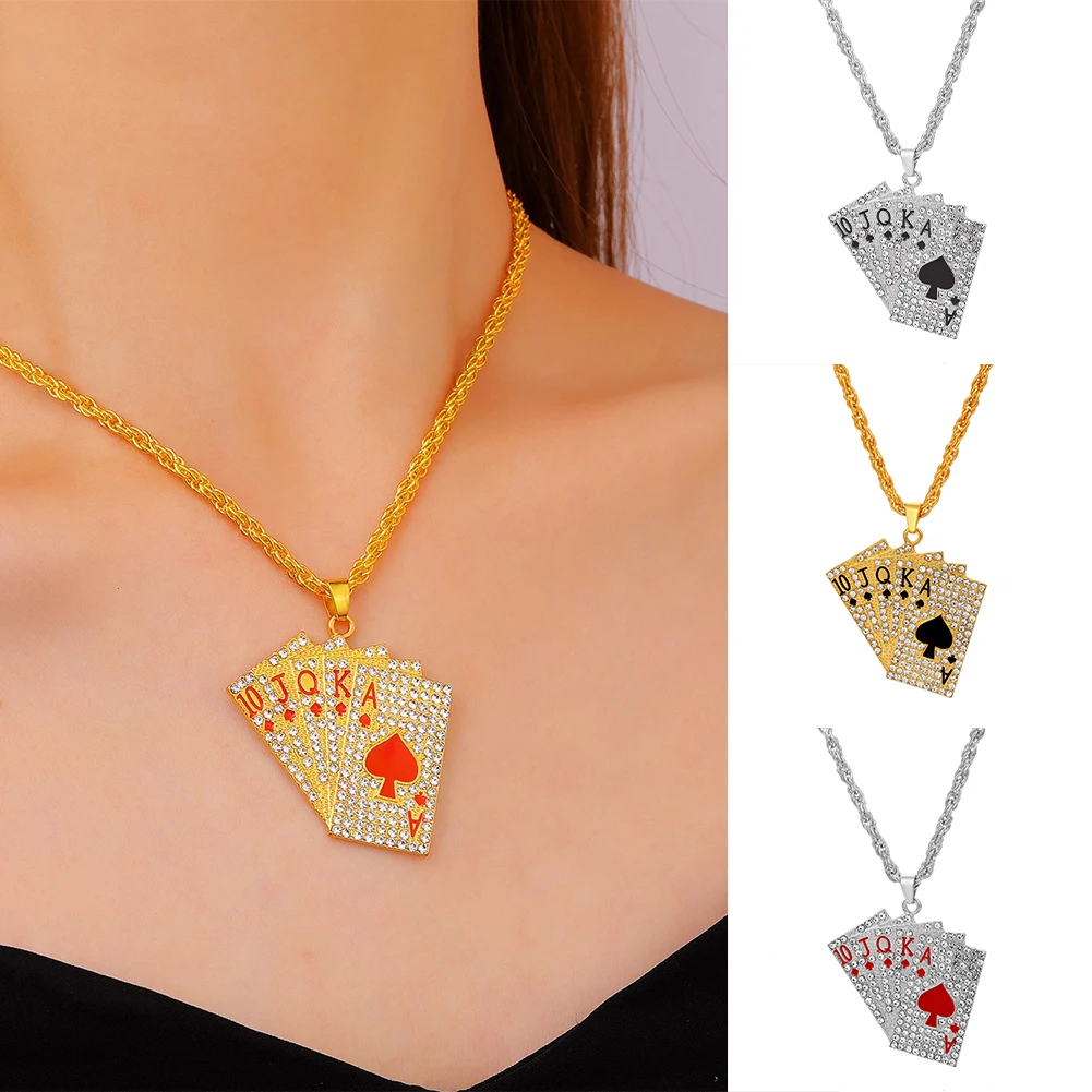 

Hip Hop Jewelry Women Men Statement Enamel Playing Cards Pendants Necklaces Hip Hop Jewelry Fashion Gold Silver Color Necklace