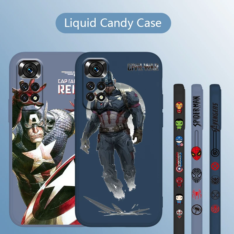 

Superhero Captain America For Redmi Note 5 6 7PRO 8T 9S 10X 11E Pro 2021 Pro MaxPro Plus Liquid Left Rope shockproof PhoneCase
