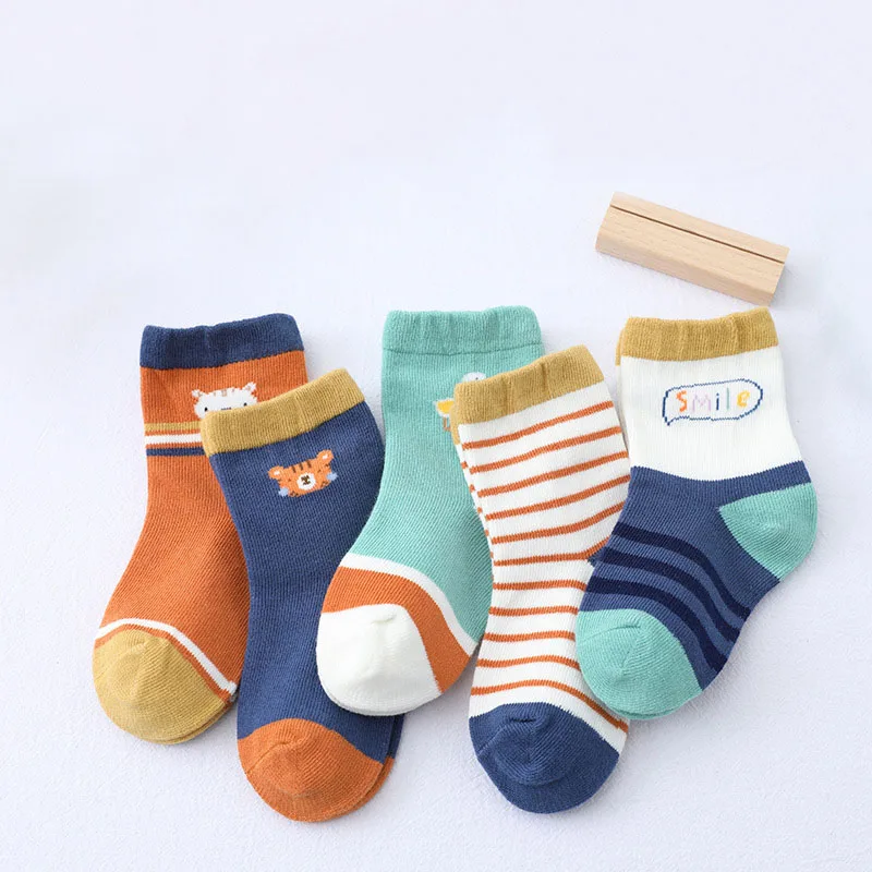 

5 Pairs/lot Spring Autumn New Baby Socks Cartoon Children's Socks Combed Loose Mouth Boys Girls In The Tube Baby Socks 1-12 yrs