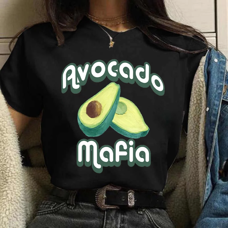 

Women T-shirt Funny Avocado Print Graphic T Shirt 2023 Summer Streetwear Aesthetic Clothes Shirt and Blouse for Female Black Top