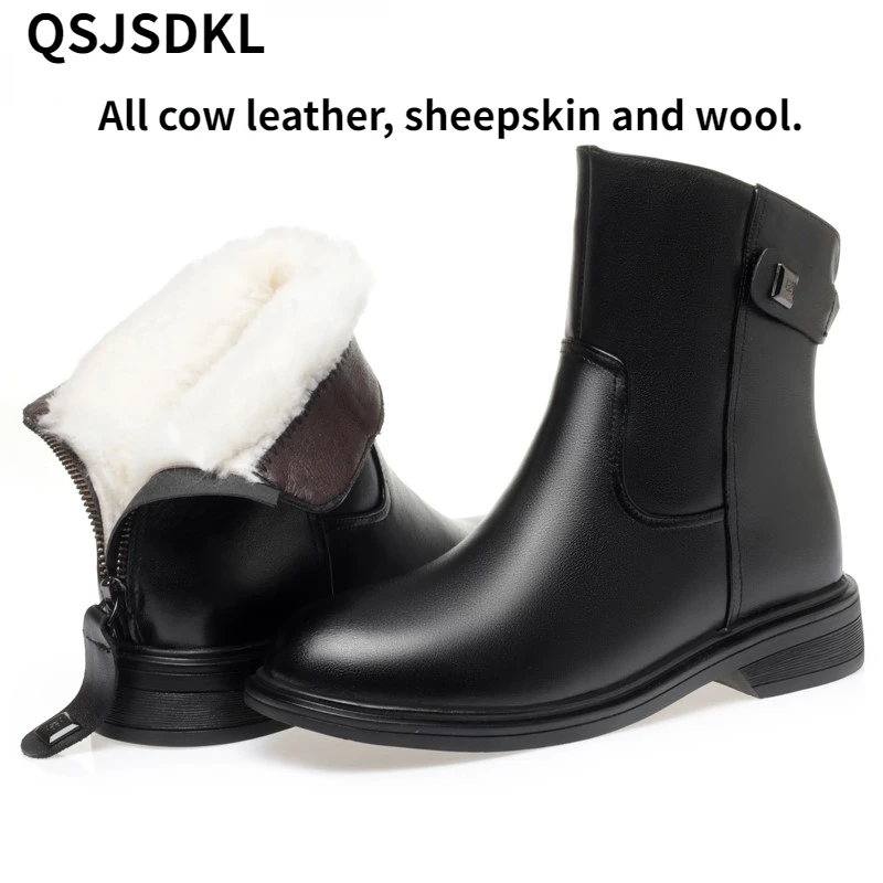 

Boots Women Winter Non-slip Women's Ankle Boots Genuine Leather Warm Natural Wool Ladies Snow Boot Bottines Femme Botas De Mujer