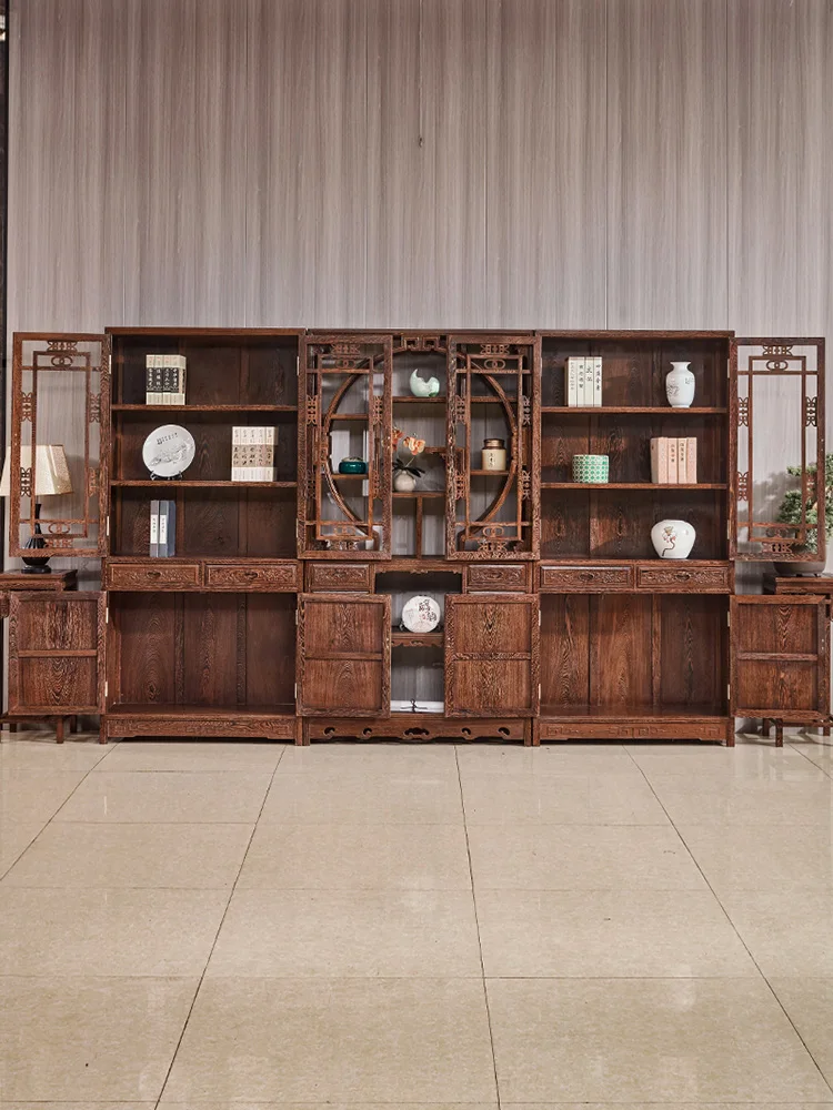 Mahogany furniture chicken wings wood bookcase solid wood locker New Chinese wine cabinet bookcase antique shelf combination