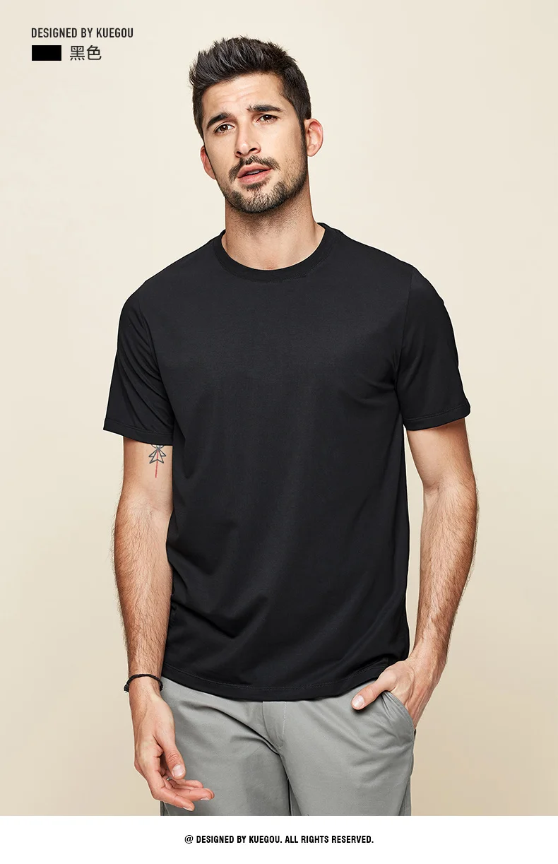 W2949-Comfortable modal cotton short sleeve t-shirt men's slim fit solid color round neck elastic bottoming shirt