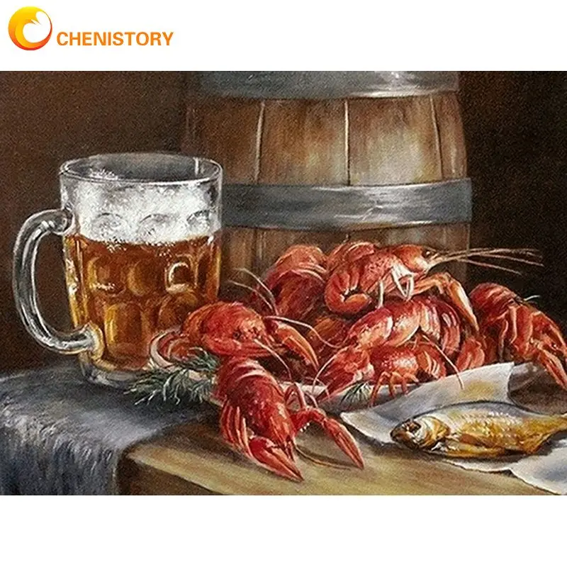 

CHENISTORY 5d Diamond Painting Adults Full Square Round Lobster Drinks Beer Diamond Mosaic Embroidery Cross Animals Needlework