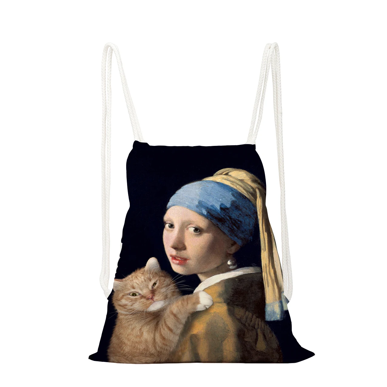 

Oil painting printing backpack fashion animal drawstring bag large capacity shoe bag school environmental protection storage bag