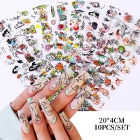 10pcsset nail foils abstract image face blue french tips nail transfer paper wraps adhesive decals manicure nail decorations