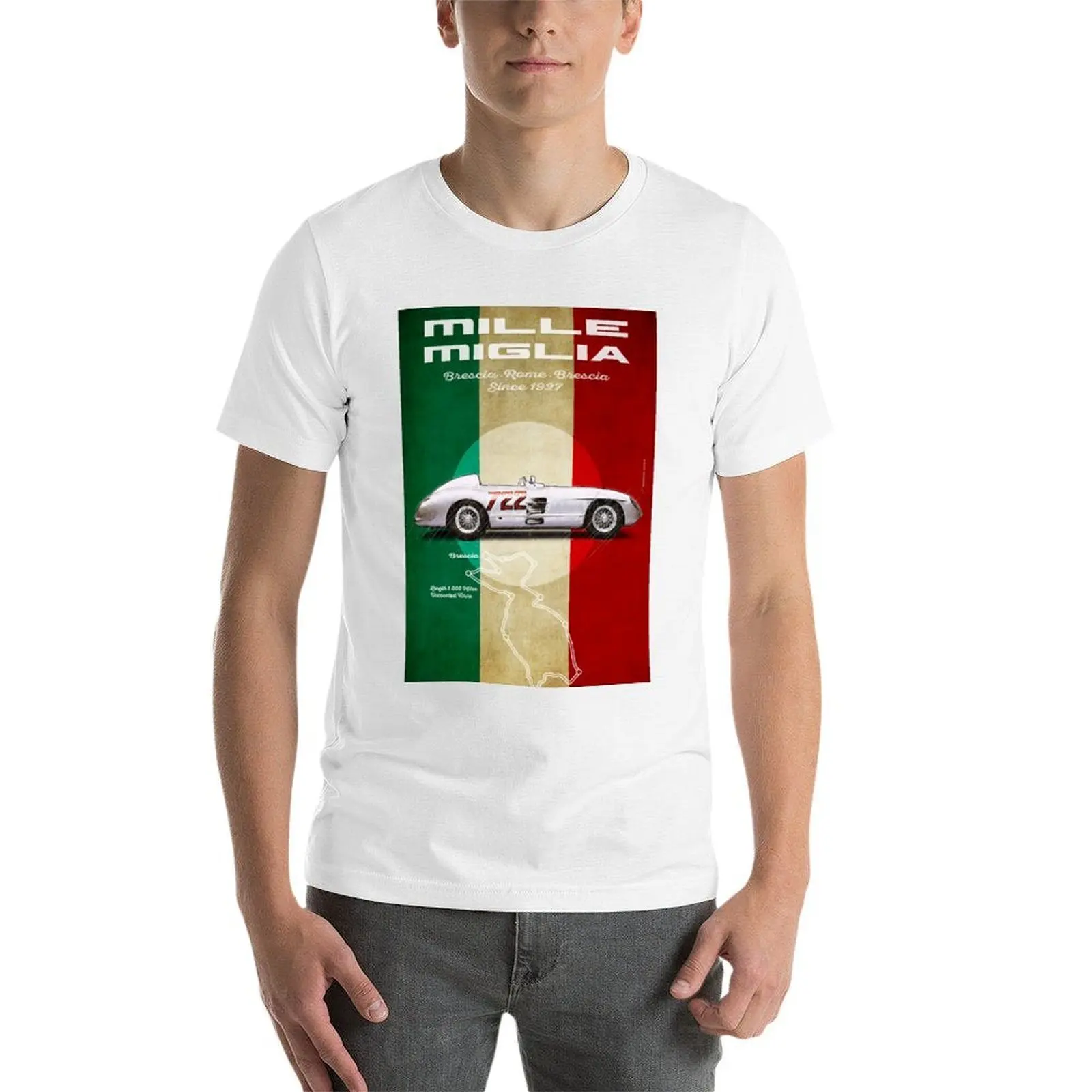 Фото Винтажная футболка Mille Miglia Racetrack, мужские однотонные футболки с аниме, хлопковая футболка большого размера, мужская футболка №4