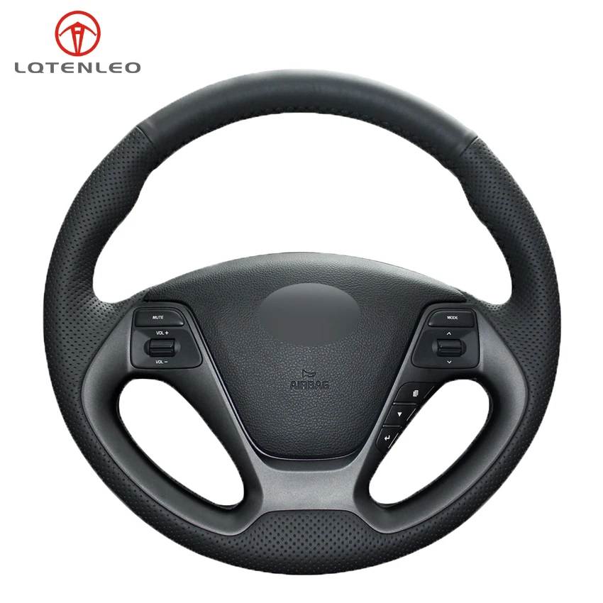 LQTENLEO Black Genuine Leather Car Steering Wheel Cover for Kia K3 2013 Kia K2 2015 Kia Ceed Cee'd 2013 2014 Kia Cerato